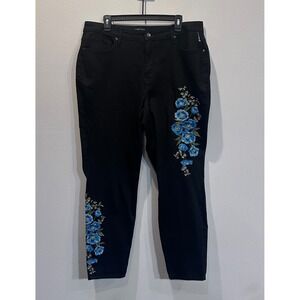 Martha Stewart Womens Black Embroidered Floral Jeans Size 18W